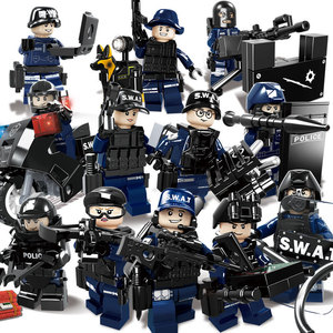 沃马乐高拼装玩具男孩益智拼插特警机动部队警察人仔积木儿童礼物