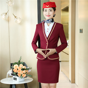 中式酒店工作服女饭店服务员工服空姐服装职业套装前台收银员工装