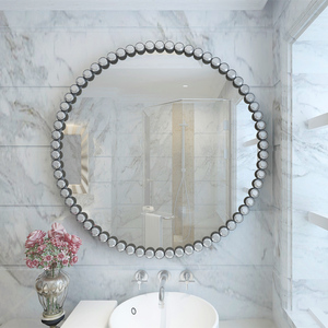 北欧铁艺圆形浴室镜卫生间镜子洗手台化妆镜厕所壁挂镜装饰玻璃镜
