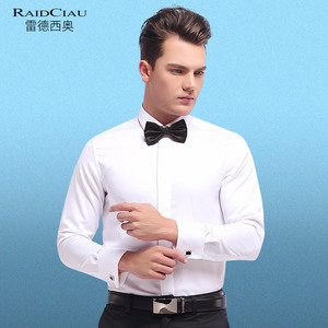 法式衬衫男长袖结婚婚礼西装纯棉免烫男士伴郎领结新郎袖扣白衬衣