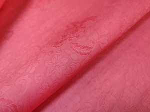 西瓜水红色真丝欧根纱蚕丝绸缎祥云莲花缠绕旗袍汉服布料中国风