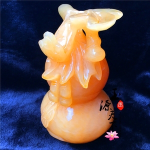 包邮天然米黄玉带叶葫芦风水摆件葫芦精雕细刻招财纳福聚气祛病气