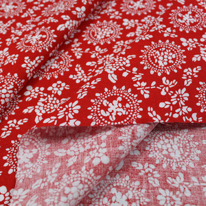 大红色棉布印花 红花布 茶席服装乌镇民族风布料农家乐桌布 圆圈