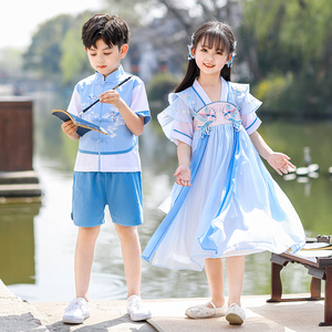 汉服男童唐装夏季小学生新中式男孩中国风班服幼儿园毕业服装薄款