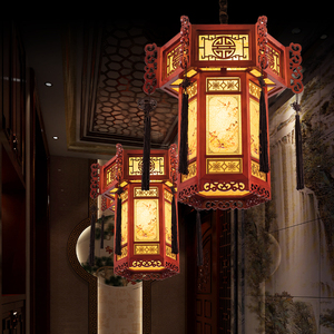 中式复古宫灯餐厅吊灯实木中国风仿古六角酒店工程羊皮走廊宫廷灯