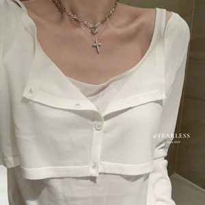 FEARLESS 韩国经典十字架项链时髦锁骨链 镂空立体设计 钛钢项链