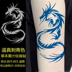龙图腾草本果汁贴纹身 大图暗黑系花臂防水男持久龙姬半臂过肩龙