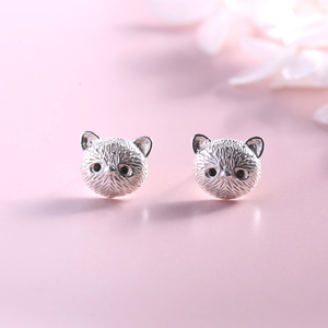 可爱小猫咪耳钉s925纯银甜美小动物耳环日韩萌猫耳骨钉耳坠饰品女