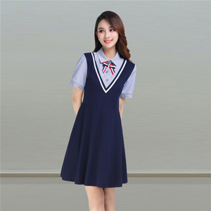 夏装幼师短袖职业女装连衣裙幼儿园老师园服英伦风教师工作服春秋