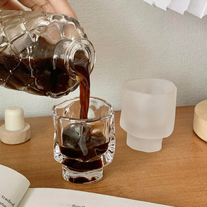 日式磨砂透明玻璃杯冷萃小茶杯功夫茶具茶器不规则分装咖啡杯单杯