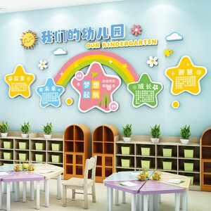 幼儿园墙面装饰办园理念墙贴画早教托管班大厅走廊环创文化墙布置