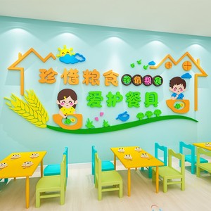 食堂文化墙贴午托班小饭桌餐厅珍惜粮食标语幼儿园环创主题墙装饰