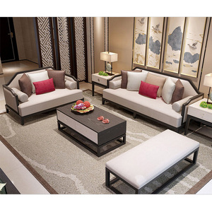 新中式沙发 现代简约布艺组合水曲柳 酒店样板房实木沙发工程定制