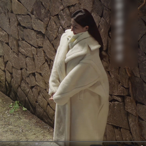 luluins良辰美景好时光梁辰徐璐明星同款衣服白色毛呢大衣外套女