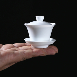 新高新款纪森白白杯大小号玉瓷纯白色泡茶碗陶瓷功夫茶具三才碗