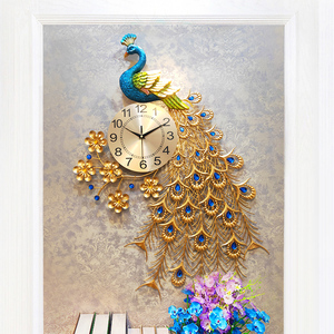 孔雀挂钟欧式客厅钟表家用静音创意石英钟简约装饰时钟表挂墙壁钟