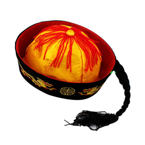 地主帽子男带辫子清朝皇帝帽古装戏剧舞台演出道具装饰成人儿童帽