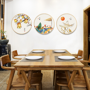 新中式餐厅装饰画饭厅餐桌挂画酒店茶室饭店包厢圆形古风节气挂画