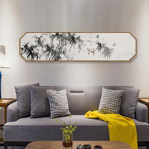 卧室装饰画床头新中式客厅背景墙挂画竹子水墨国画横款八边形壁画