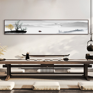 新中式客厅装饰画横幅长条挂画禅意水墨山水画酒店茶室卧室床头画