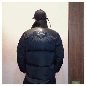 mastermind japan高街皮坎肩夹克 mmj骷髅刺绣轻薄真皮拼接羽绒服