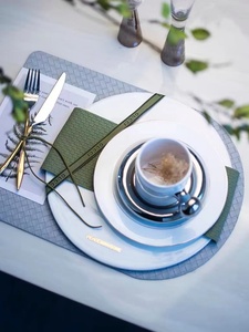 现代简约电镀银创意餐盘绿色圆形平盘样板房展厅餐桌摆盘餐具套装