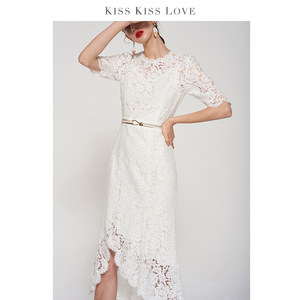 kiss kiss love新长款日常小礼服裙白色蕾丝裙中袖鱼尾蕾丝连衣裙