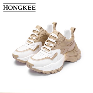 Hongkee/红科老爹鞋牛皮拼色厚底休闲鞋秋季2022新款女鞋HA52S301
