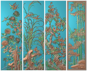 精雕图梅兰竹菊四季花门板衣柜仿古家具雕花图木雕中式浮雕图