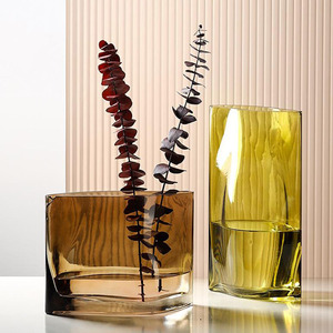 几何曲面异形彩色玻璃花瓶简约现代不规则透明插花器客厅桌面摆件