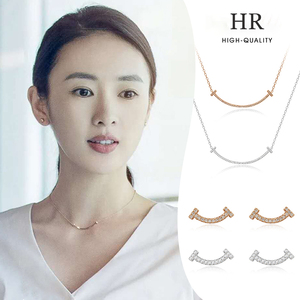 hr联名t芙尼微笑项链18k金顾佳同款玫瑰金带钻吊坠一字笑脸锁骨链