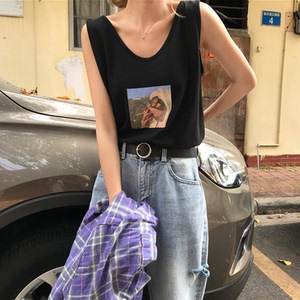 港风无袖t恤女夏