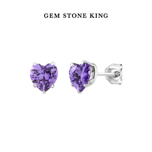 GSK紫水晶耳钉女夏2021年新款潮耳饰925银镶爱心彩色宝石耳语耳环