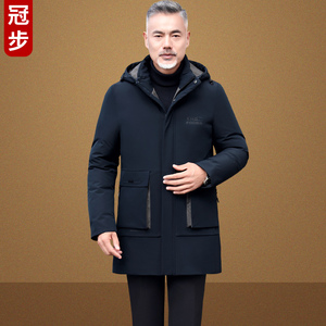 爸爸冬装外套加绒加厚40岁50岁中长款显年轻时尚帅气中老年棉衣男