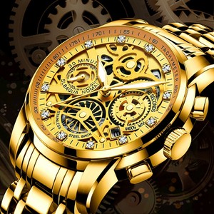 正品品牌瑞士手表男士纯金色机械表全自动防水夜光男款金表玫瑰金