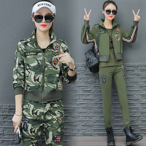 迷彩服套装女2020春季新款户外军迷三件套广场舞服学生军训服套装