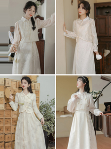 新中式伴娘服女春季国风长袖连衣裙小个子姐妹团礼服日常平时可穿
