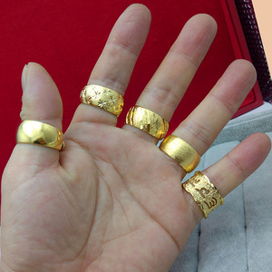 欧币金开口光面指环宽版镀黄金满天星男士沙金戒指可调节久不掉色