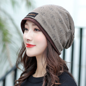 户外秋冬女士潮韩版包头帽双层套头帽护耳保暖帽堆堆帽围脖马尾帽