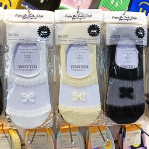 韩国进口新款女袜子超薄网纱蕾丝蝴蝶结船袜甜美防掉袜