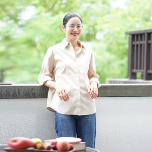 colinwang摩洛哥之影|guc*i原版府绸卡其珠链衬衫通勤抗皱张若愚