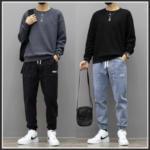 卫衣套装男士2022春季新款时尚休闲一套搭配潮牌帅气牛仔裤两件套