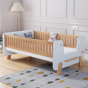 现木生活儿童拼接床宝宝婴儿床加宽床边床加护栏男孩女孩单人小床
