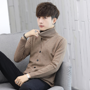 男士高领毛衣秋冬季韩版潮流修身长领打底针织衫男装假两件毛线衣