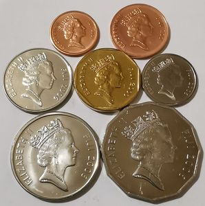 斐济 全套7枚硬币 英国女王高冠版 伊丽莎白二世 全新UNC