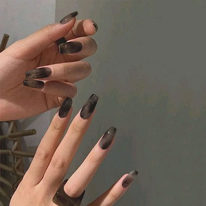 冰透灰黑水墨晕染穿戴美甲穿戴式网红中长款显白欧美风假指甲贴片