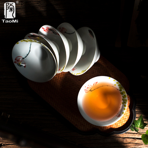 陶迷响杯手绘品茗杯莲花杯子 陶瓷骨瓷白瓷茶杯青花手工茶具品杯