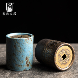 陶迷陶瓷盖置创意鎏金铜钱盖托茶夹茶笔放置茶道桌面摆件茶具配件