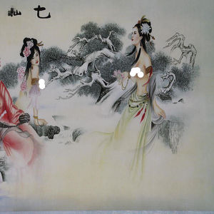 中国风美女图国画人物客厅装饰画七仙女工笔画卷轴挂画古装美人仙