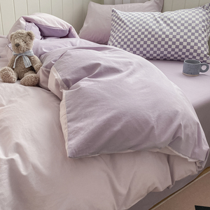 夏季新款纯棉水洗棉床上三四件套高级感全棉床品紫色被套宿舍床单